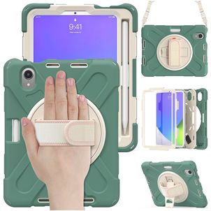 Mobigear SureGrip XGuard Coque iPad Mini 6 (2021) Coque arrière en Plastique rigide,Silicone + Porte-crayon + Bandoulière + Support Amovible - Vert