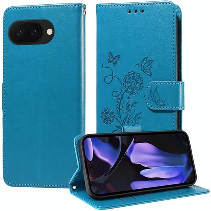Mobigear Flowers Housse Google Pixel 9a Etui Porte-Monnaie - Bleu