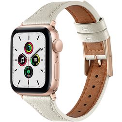 Mobigear Napoli Bracelet Cuir Apple Watch Fermeture boucle ardillon - 42/41/40/38 mm - Blanc