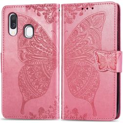 Mobigear Butterfly Housse Samsung Galaxy A40 Etui Porte-Monnaie - Rose