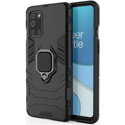 Mobigear Armor Ring OnePlus 8T Plastique rigide Coque arrière Antichoc avec bague de maintien - Noir