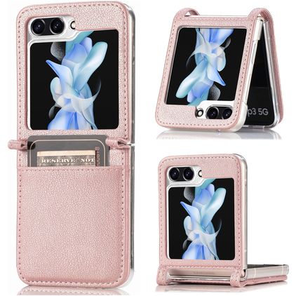 Mobigear Excellent Coque Samsung Galaxy Z Flip 5 Coque arrière Rigide avec Porte-Cartes - Rose doré