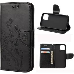 Mobigear Flowers Housse iPhone 12 Pro Etui Porte-Monnaie - Noir