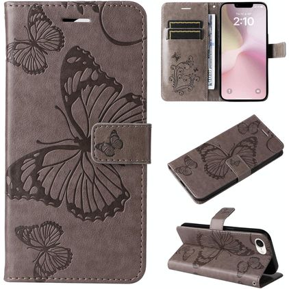 Mobigear Butterfly Housse iPhone 17e Etui Porte-Monnaie - Gris