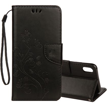 Mobigear Flowers iPhone XR Étui Portefeuille - Noir