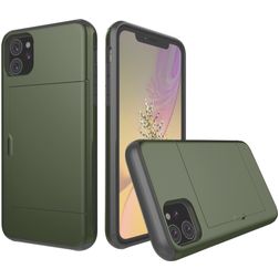 Mobigear Card iPhone 11 Plastique rigide Coque arrière Antichoc avec porte-cartes - Vert armée