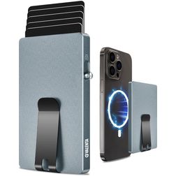 Valenta Cardprotector Clip - Porte Cartes en en Aluminium - 7 Cartes - Compatible MagSafe - Bleu