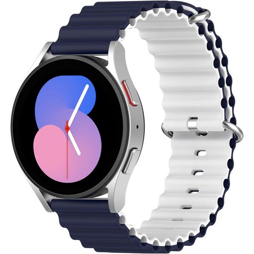 Mobigear Ocean Bracelet Silicone Smartwatch Fermeture boucle ardillon - Connexion universelle de 20 mm - Blanc / Dark Blue