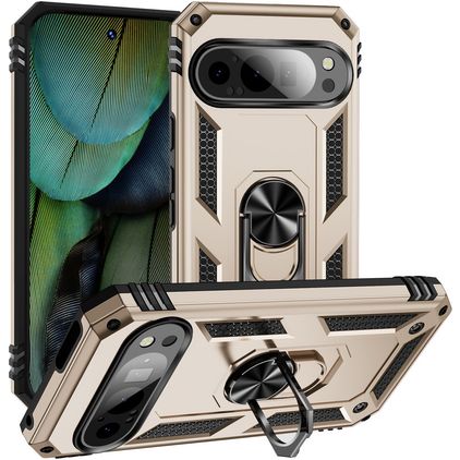 Mobigear Armor Ring Coque Google Pixel 9 Coque arrière Rigide Anti-Chocs avec Anneau-Support - Or
