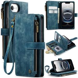 CaseMe C30 Housse iPhone 16e Etui Porte-Monnaie - Bleu