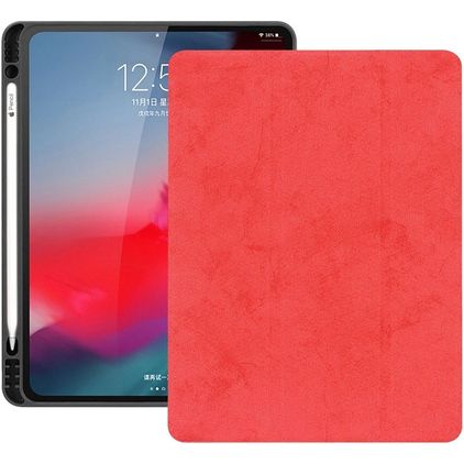 Mobigear Tri-Fold Gel Coque iPad Pro 12.9 Pouces (2018) Etui en TPU,Similicuir + Porte-crayon - Rouge