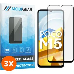 Mobigear Premium POCO M5 Verre trempé Protection d'écran - Compatible Coque - Noir (Lot de 3)