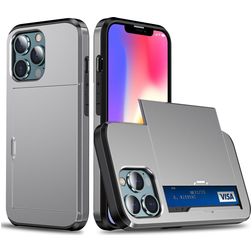 Mobigear Card Coque iPhone 14 Coque arrière Rigide Anti-Chocs avec Porte-Cartes - Gris