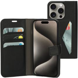 Mobiparts Classic Wallet Housse iPhone 15 Pro Etui Porte-Monnaie - Noir
