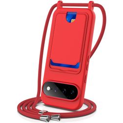 Mobigear Lanyard Card Google Pixel 11 Pro XL Coque avec cordon en Silicone et Porte-Cartes - Rouge