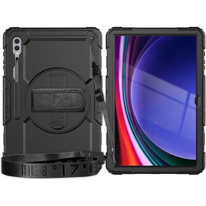 Mobigear SureGrip Xtreme Coque Samsung Galaxy Tab S9 Ultra Coque arrière en Plastique rigide,Silicone + Bandoulière + Support Amovible - Noir