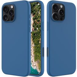 Mobigear Rubber Touch Coque iPhone 16 Pro Max Coque arrière en Silicone - Bleu