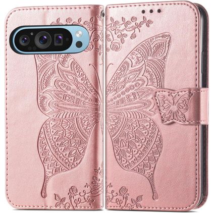Mobigear Butterfly Housse Google Pixel 10 Pro XL Etui Porte-Monnaie - Rose doré