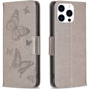 Mobigear Butterfly Housse iPhone 16 Pro Etui Porte-Monnaie - Gris