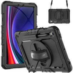 Xccess Survivor All-round Samsung Galaxy Tab S10 FE Plus Plastique rigide / Silicone Coque arrière + Bandoulière + Support - Noir