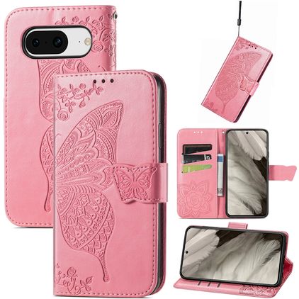 Mobigear Butterfly Housse Google Pixel 8 Etui Porte-Monnaie - Rose