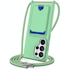 Mobigear Lanyard Card Samsung Galaxy S26 Ultra Coque avec cordon en Silicone et Porte-Cartes - Vert