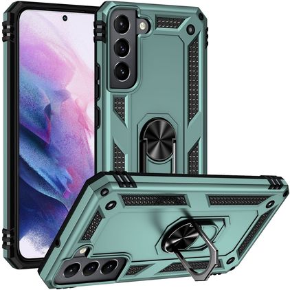 Mobigear Armor Ring Samsung Galaxy S22 Plastique rigide Coque arrière Antichoc avec bague de maintien - Vert