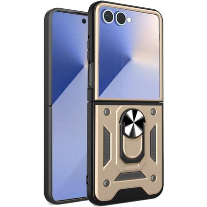Mobigear Armor Ring Coque Samsung Galaxy Z Flip 7 Coque arrière Rigide Anti-Chocs avec Anneau-Support - Or