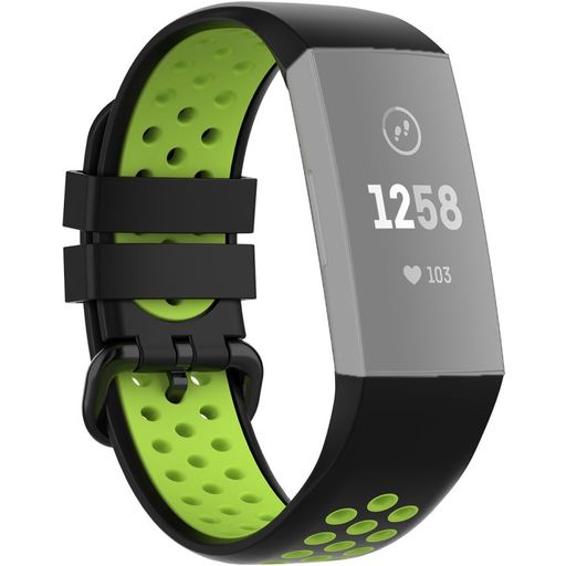 Mobigear Sport Plus Buckle Bracelet Silicone Fitbit Charge 3 Fermeture boucle ardillon - Noir / Vert