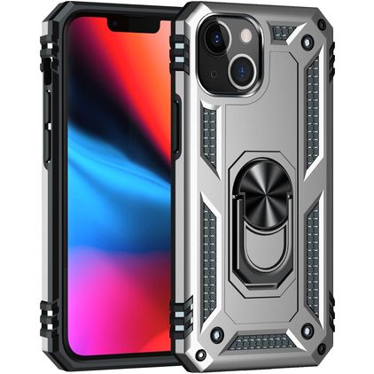 Mobigear Armor Ring Coque iPhone 13 Coque arrière Rigide Anti-Chocs avec Anneau-Support - Argent