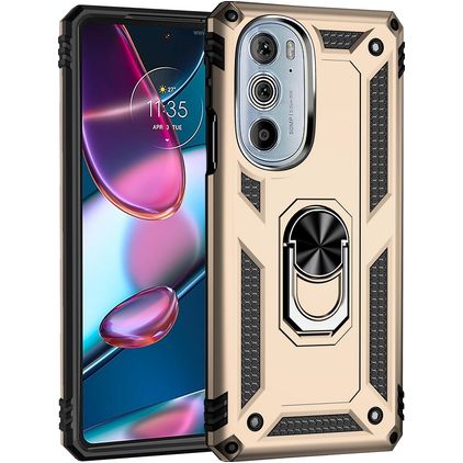 Mobigear Armor Ring Coque Motorola Edge 30 Pro Coque arrière Rigide Anti-Chocs avec Anneau-Support - Or
