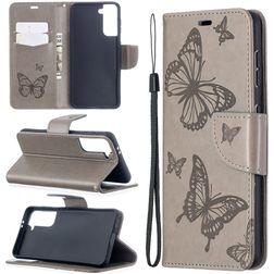 Mobigear Butterfly Housse Samsung Galaxy S21 Etui Porte-Monnaie - Gris
