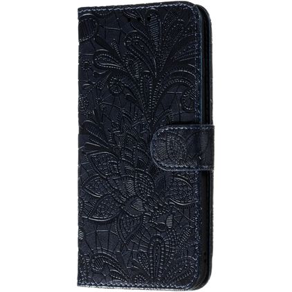 Mobigear Flowers Housse Motorola Moto E6s (2020) Etui Porte-Monnaie - Dark Blue