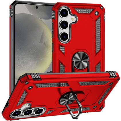 Mobigear Armor ring Coque Samsung Galaxy S25 Plus Coque arrière Rigide Anti-Chocs avec Anneau-Support - Rouge