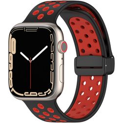 Mobigear Sport Plus Mag Bracelet Silicone pour Apple Watch Fermeture magnétique - 42/41/40/38 mm - Noir / Bordeaux