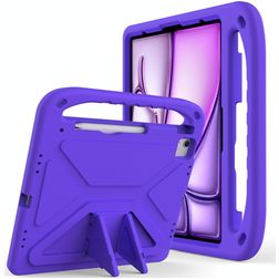 Mobigear AeroArmor Coque iPad Air 13 Pouces (2024) Coque de tablette pour enfants avec Poignée Enfants en EVA + Porte-crayon - Violet