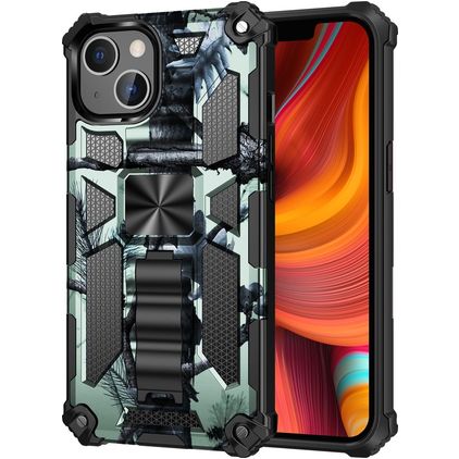 Mobigear Armor Stand Coque iPhone 13 Coque arrière Rigide Anti-Chocs avec Support Amovible - Vert