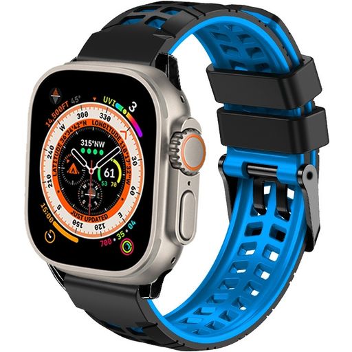 Mobigear Aero Armor Bracelet Silicone Apple Watch Fermeture boucle ardillon - 49/46/45/44 mm - Noir / Bleu