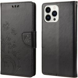 Mobigear Flowers Housse iPhone 14 Pro Max Etui Porte-Monnaie - Noir
