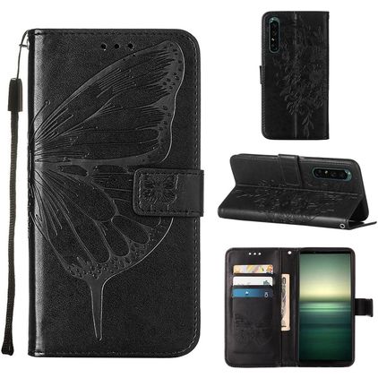 Mobigear Butterfly Housse Sony Xperia 1 IV Etui Porte-Monnaie - Noir