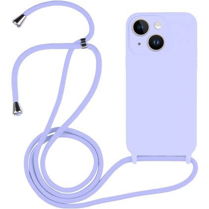 Mobigear Lanyard iPhone 15 Coque avec cordon en Silicone - Violet