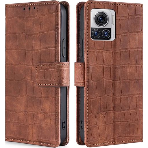 Mobigear Croco Housse Motorola Edge 30 Ultra Etui Porte-Monnaie - Marron