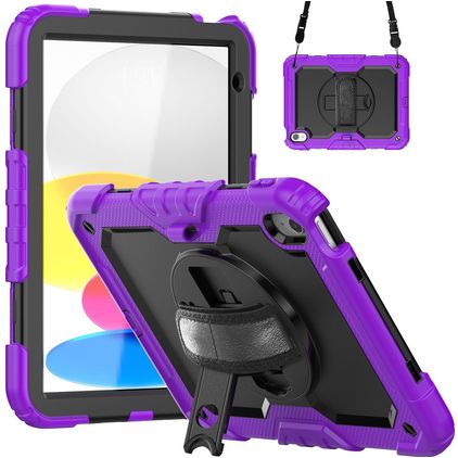 Mobigear SureGrip Xtreme Coque iPad 10 (2022) Coque arrière en Plastique rigide,Silicone + Bandoulière + Support Amovible - Violet