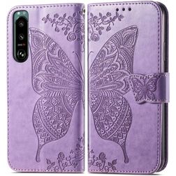 Mobigear Butterfly Housse Sony Xperia 5 IV Etui Porte-Monnaie - Violet