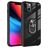 Mobigear Crystal Ring iPhone 14 Pro Plastique rigide Coque arrière avec bague de maintien - Transparent / Noir