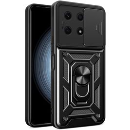 Mobigear Armor Ring Cam Slide Coque HONOR X8A Coque arrière Rigide Anti-Chocs avec Anneau-Support et Protecteur Lentilles - Noir