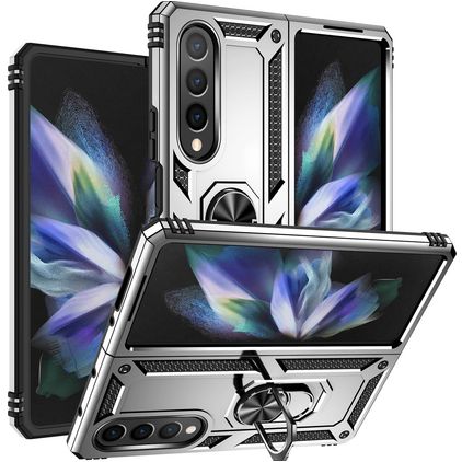 Mobigear Armor Ring Coque Samsung Galaxy Z Fold 4 Coque arrière Rigide Anti-Chocs avec Anneau-Support - Argent
