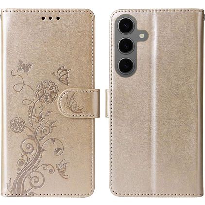 Mobigear Flowers Housse Samsung Galaxy S24 FE Etui Porte-Monnaie - Or