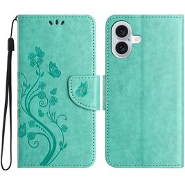 Mobigear Flowers Housse iPhone 16 Etui Porte-Monnaie - Vert