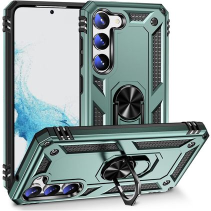 Mobigear Armor Ring Coque Samsung Galaxy S23 Coque arrière Rigide Anti-Chocs avec Anneau-Support - Vert